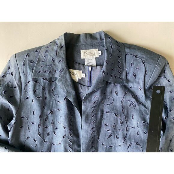 JSong Skirt Suit Womens Size 6 100% Linen Floral Eyelet Lace Gray Vintage Career - Picture 13 of 13